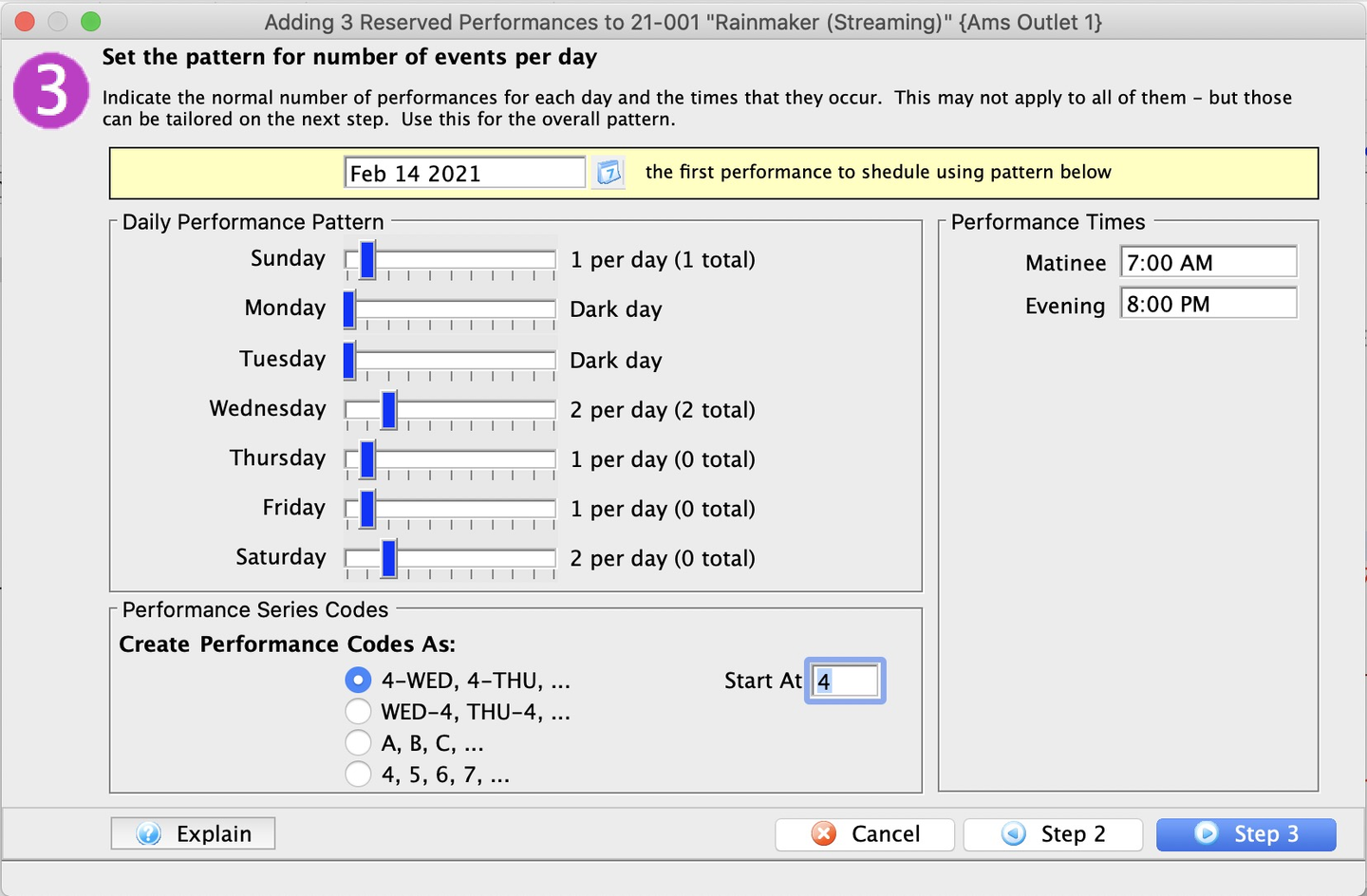 Performance Creation Wizard >> Step 3