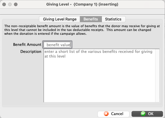 Giving Level Benefits Tab