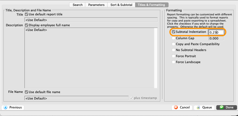 Setting Subtotal Indentation