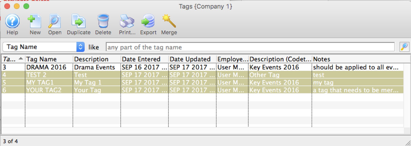 Selected Records on Tag List Window