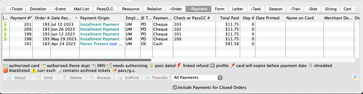 Patron Payment Tab with Post-Dated Payments