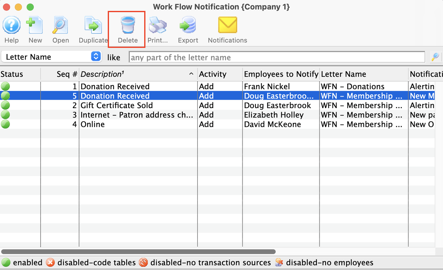 Workflow Notifications List Window