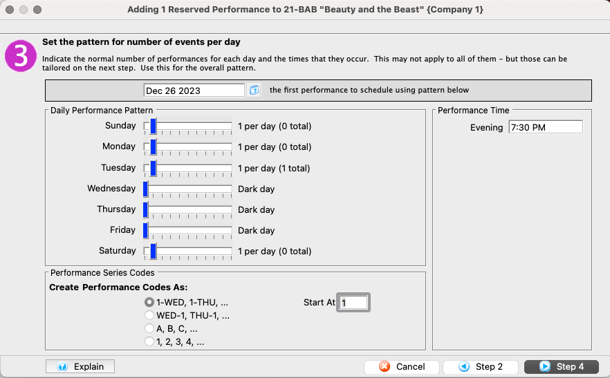 Performance Creation Window >> Step 3