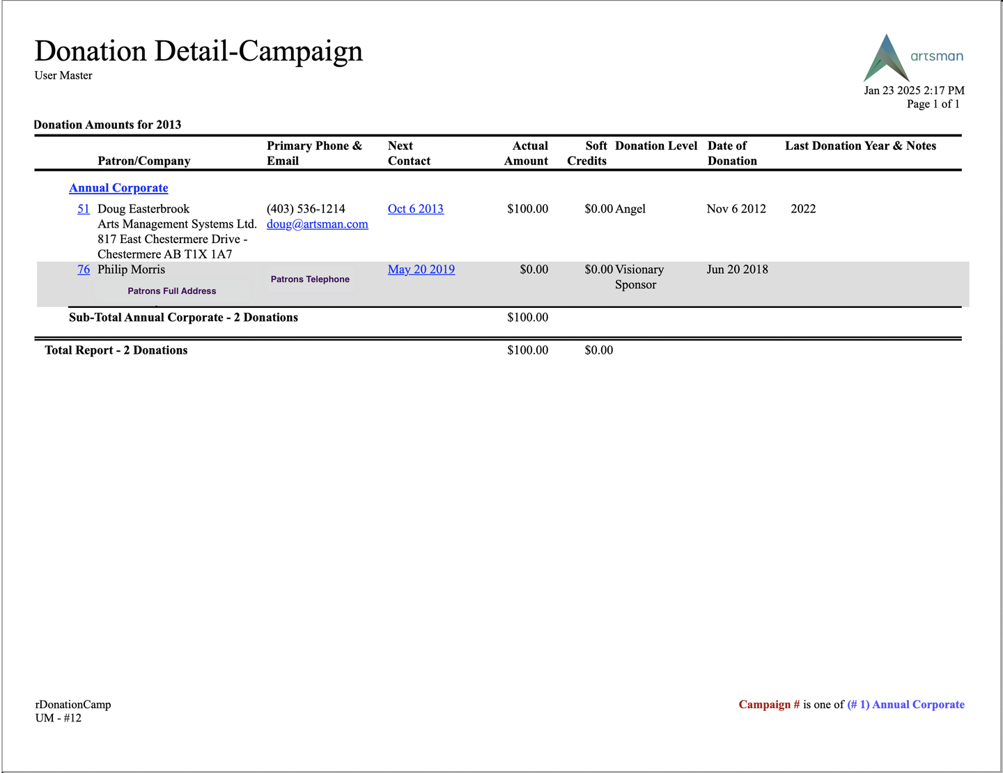 Donor Detail-Campaign & Year (Fiscal)