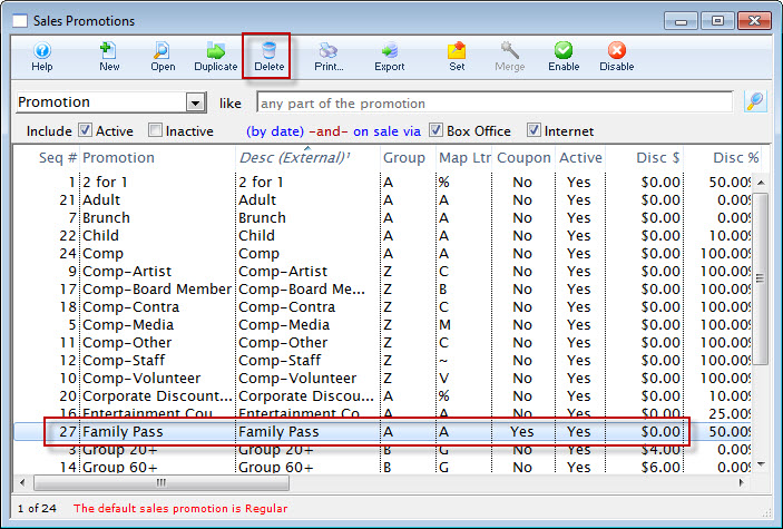 Sales Promotions List Window