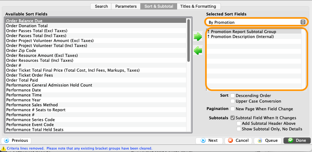 Select Sort Fields