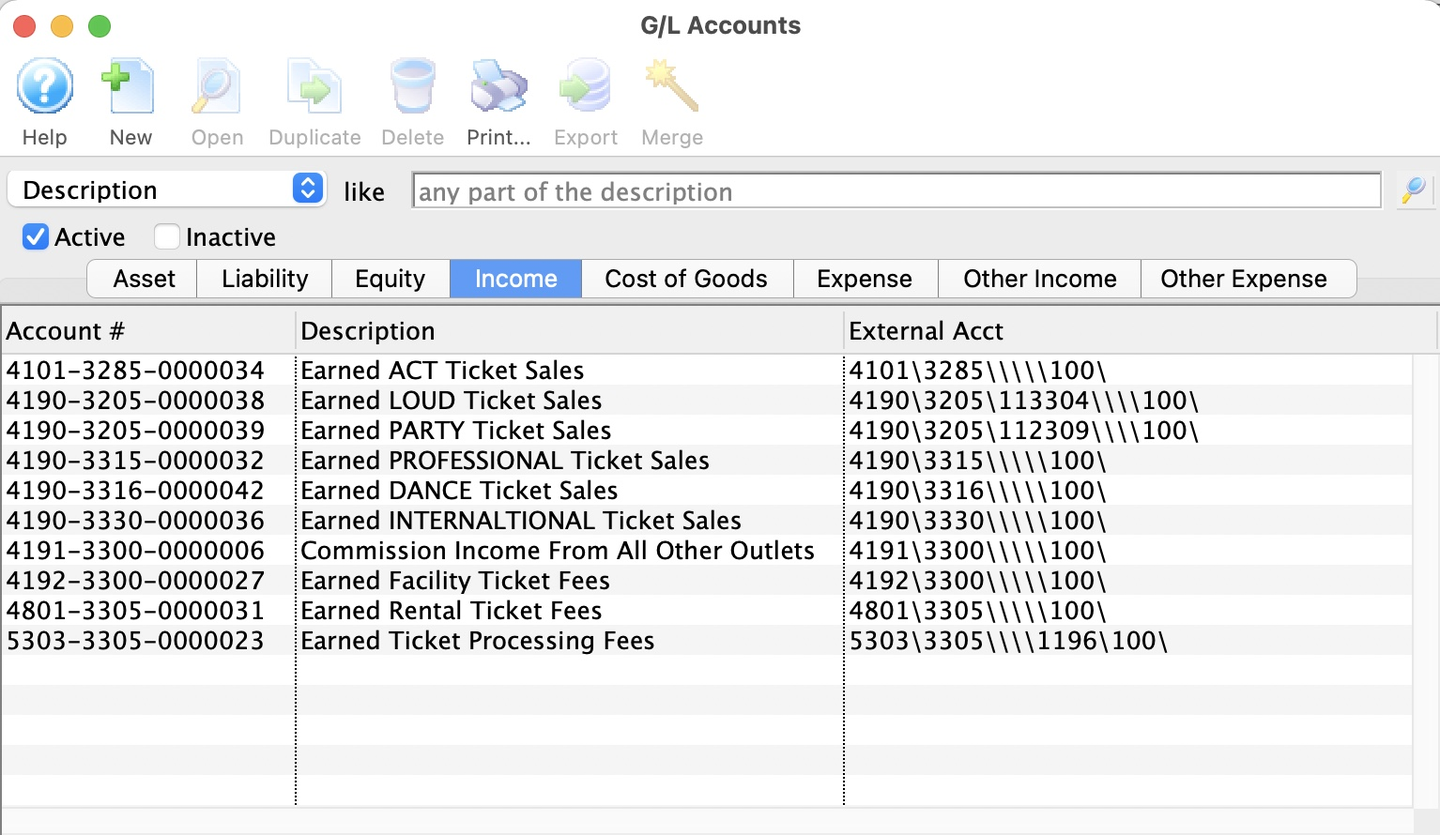 G/L Account Naming Format for Unit4 - Income