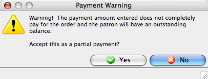 Partial Payment Alert Popup