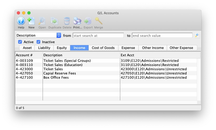 G/L Account Naming Format for Sage Intacct - Income