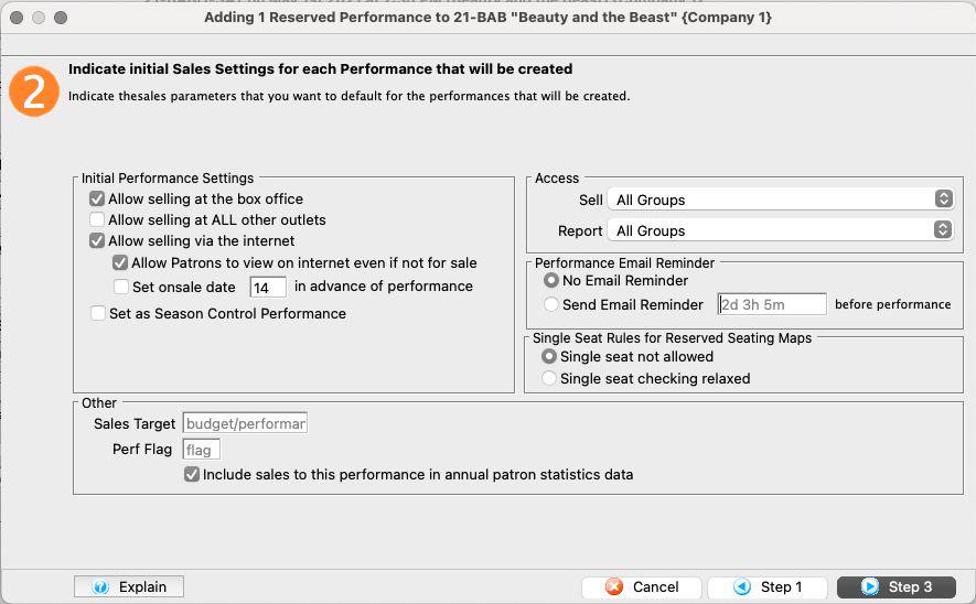 Performance Creation Window >> Step 2