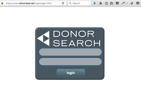 DonorSearch Web Portal Login Page
