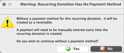Recurring Donation On Account Warning Popup
