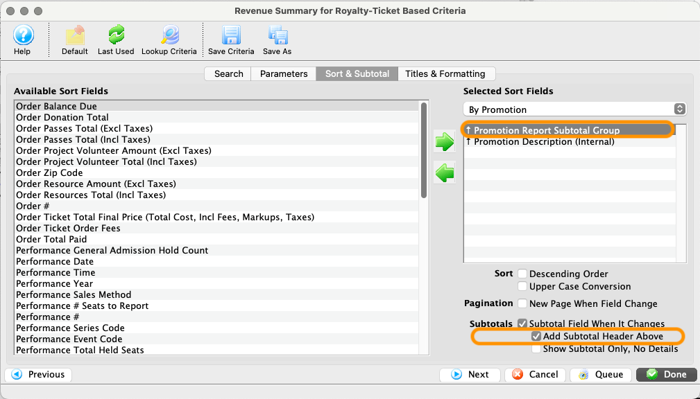 Set Subtotal Header