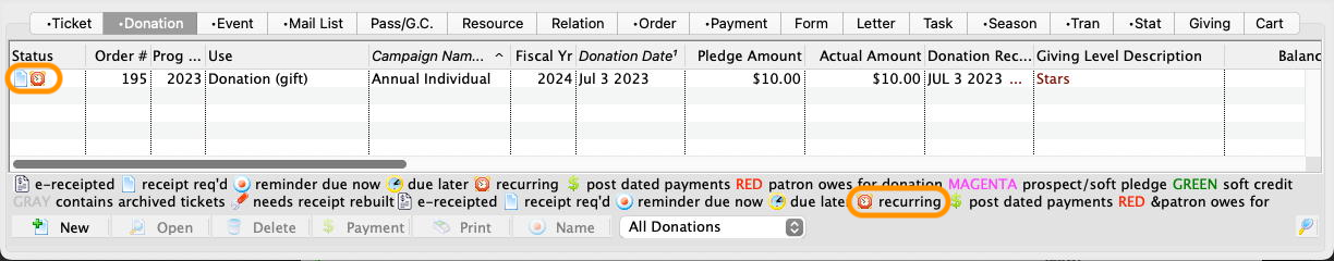 Donation Detail Recurring Donations Tab