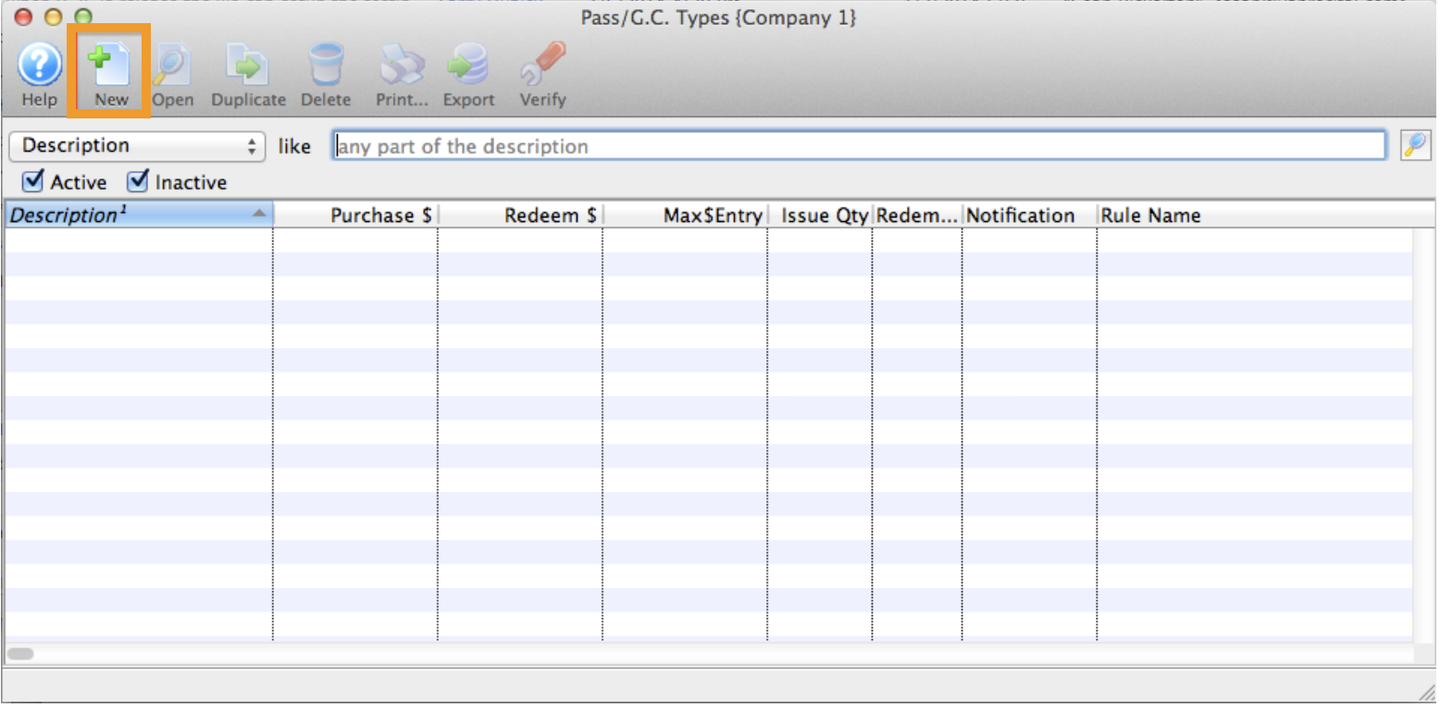 Pass Setup List Window