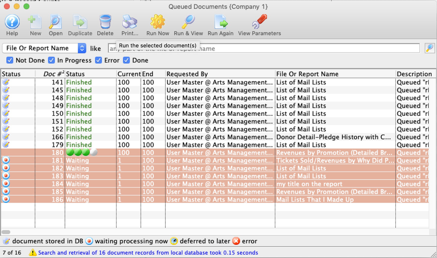 Queued Report List Window