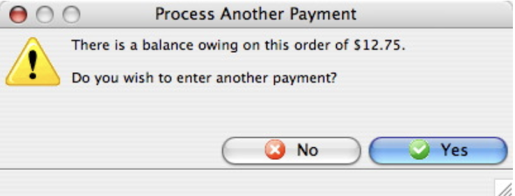 Process Another Payment window open