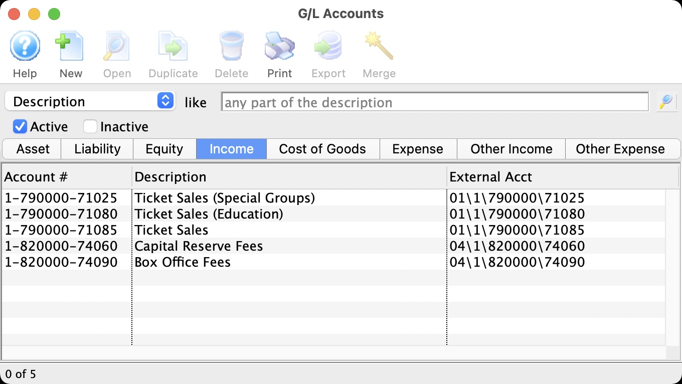 G/L Account Naming Format for iCity - Income