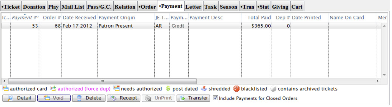 Payment Tab