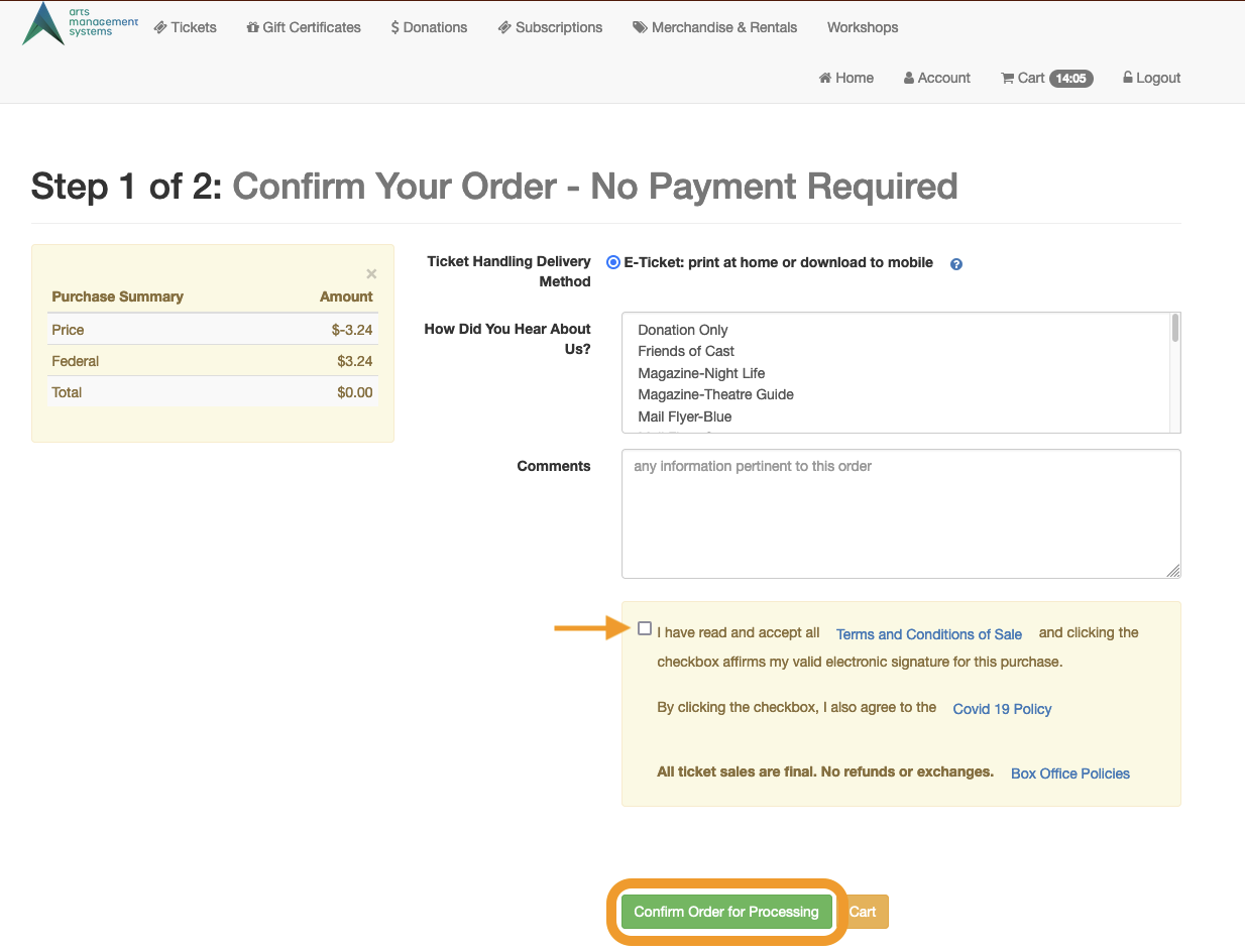 Confirm Order for Processing