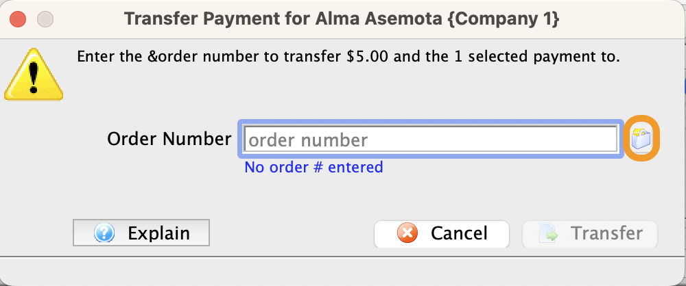 Transfer Payment window