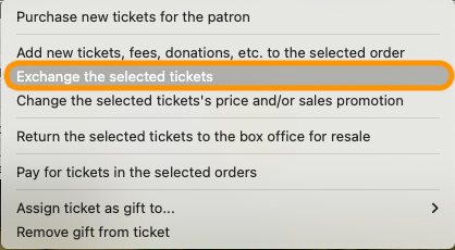 Select exchange option via ticket button