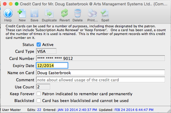 Credit Card Detail Window