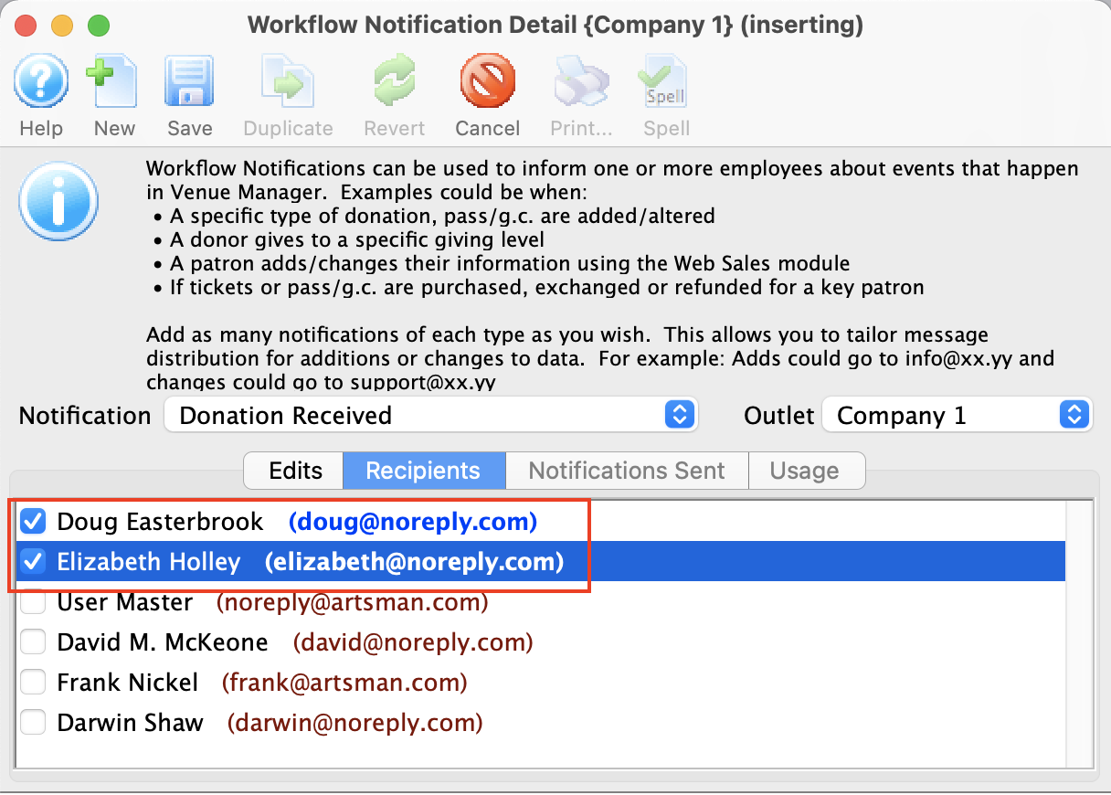 Workflow Notification Detail Recipients Tab