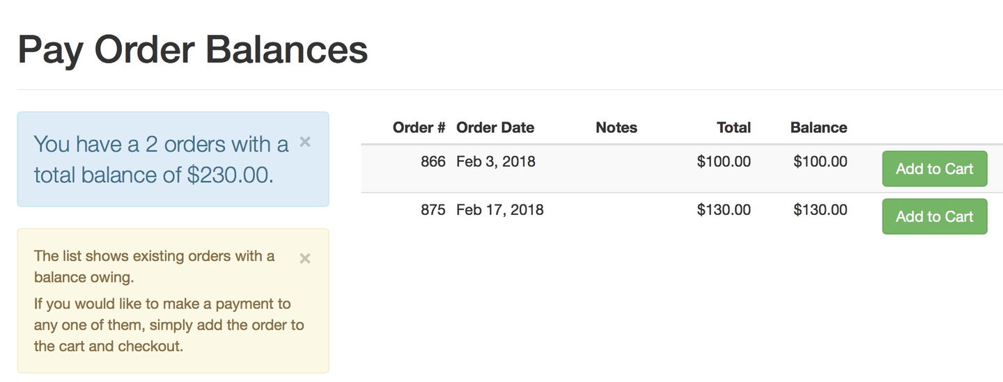 Online Store Pay Order Balances Page