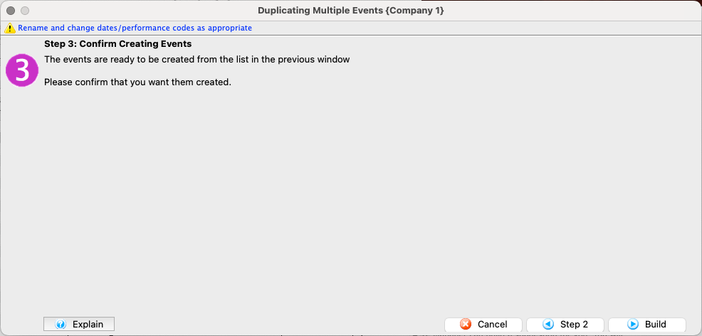 Event Duplication Wizard >> Step 3
