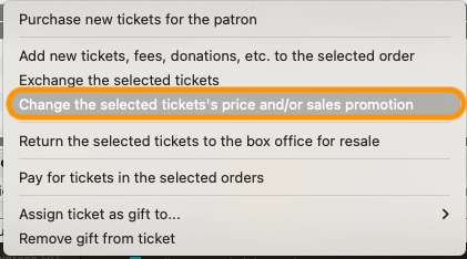 Select change option via ticket button