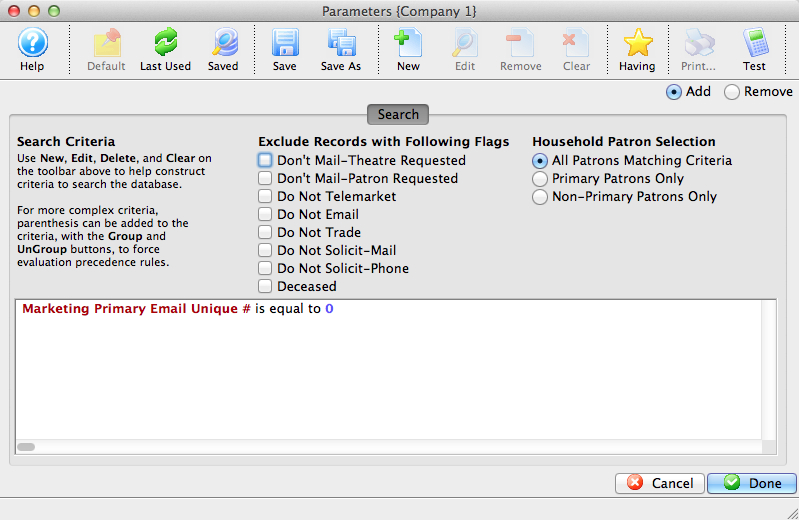 Example Mail List Criteria: Missing Primary Email