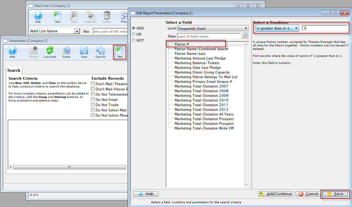 Add Criteria To Parameters Window