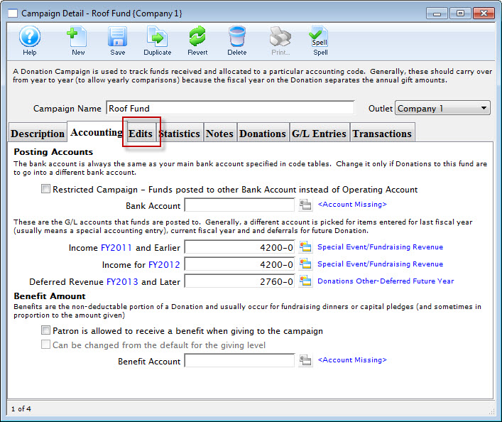 Campaign Accounting Tab