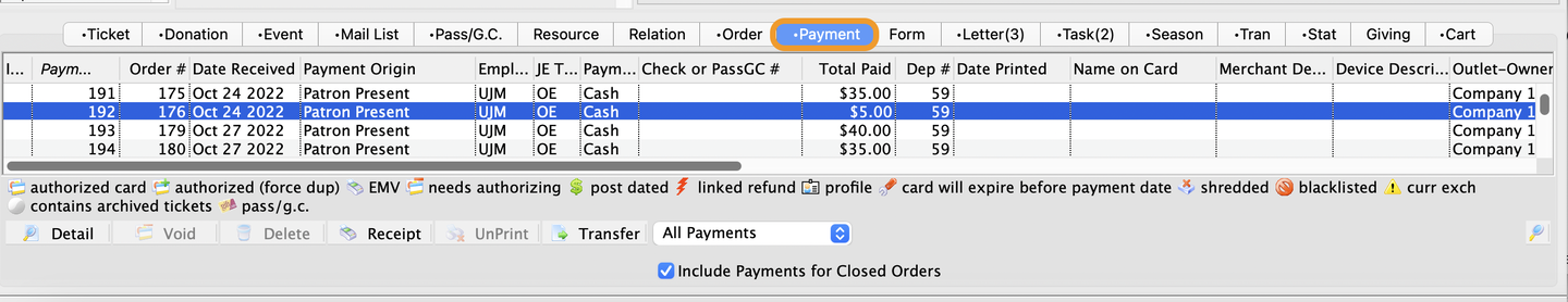 Payment Tab