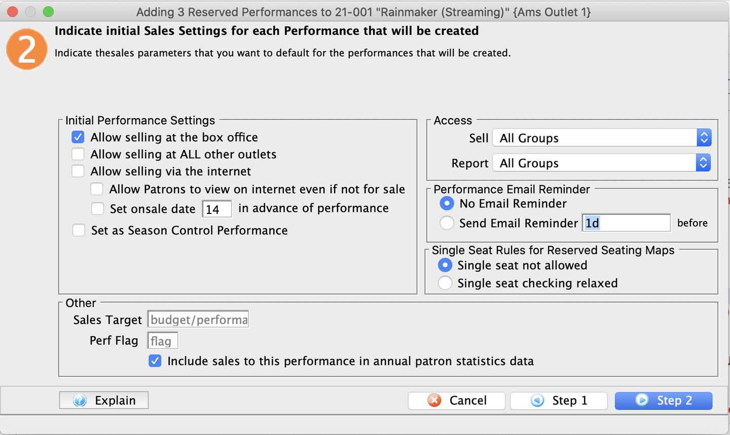 Performance Creation Wizard >> Step 2