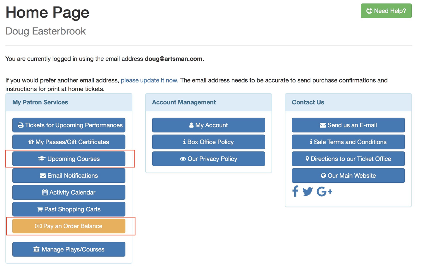 Online Store Home Page with Available Order Balance