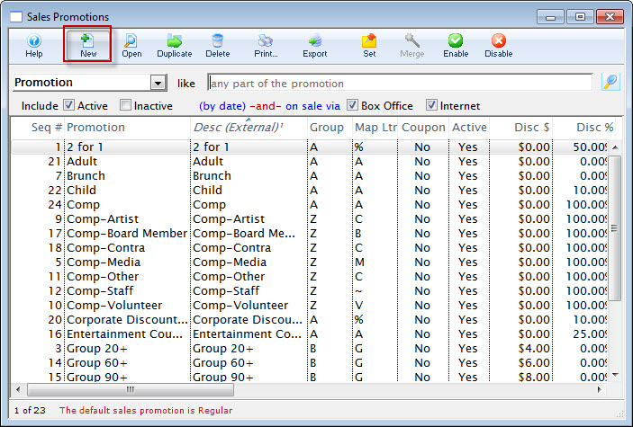 Sales Promotion List Window