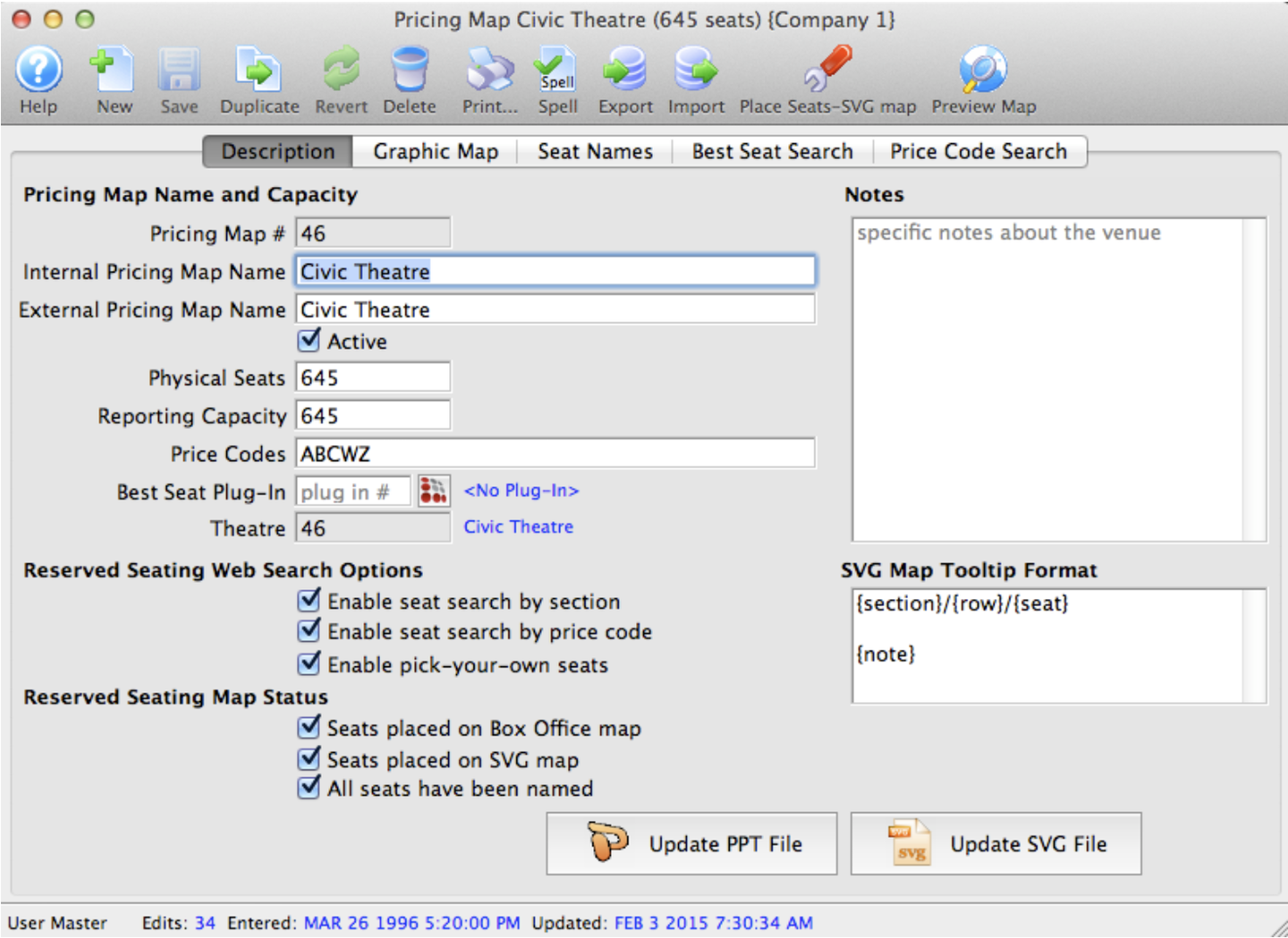 Pricing Map window