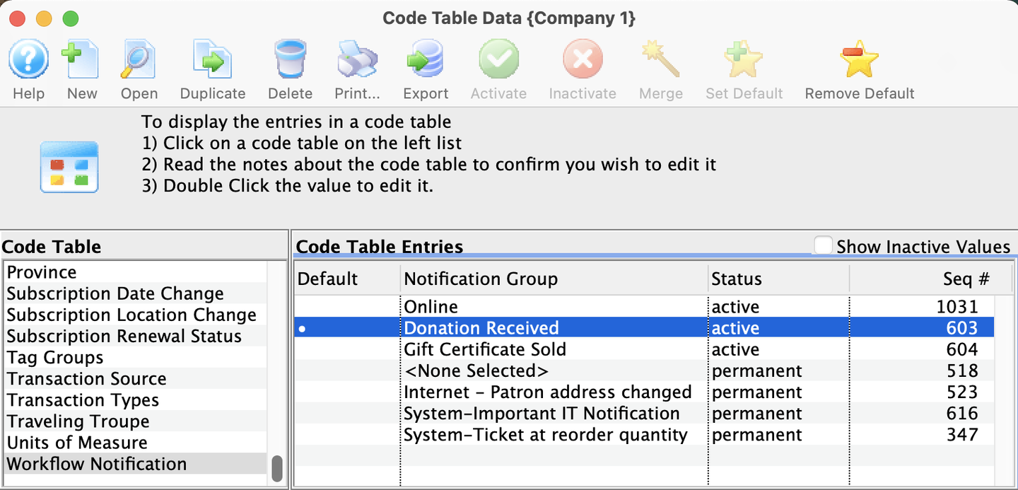 Code Tables >> Workflow Notifications