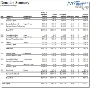Donor Summary - Campaign & Giving Level (Program)